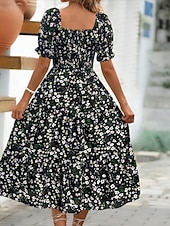 cheap Casual Floral Dresses-Women's Midi Dress Casual Dress Floral Dress Elegant Fashion Modern Outdoor Vacation Going out Regular Fit Floral Short Sleeve Square Neck Blue Black White Pink Summer Spring