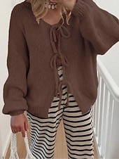 Χαμηλού Κόστους Απλή κάρντιγκαν-Γυναικεία Πουλόβερ Ζακέτα Μοντέρνα Κομψό στυλ street Καθημερινό Μονόχρωμες Κοτλέ Λαιμόκοψη V Με Κορδόνια Πλεκτό Μακρυμάνικο Κανονικά μπλουζάκια Πλέκω Καθημερινά ΕΞΩΤΕΡΙΚΟΥ ΧΩΡΟΥ Σαββατοκύριακο