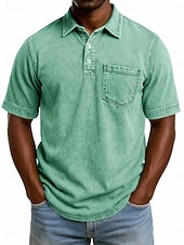 halpa Miesten klassinen poolopaita-SoftFade™ Miesten Happopesu Paita Puuvilla Polo Paita Rentoa Lomaa Kauluskaveri Värikästä Polo Kaulusta Lyhythihainen Muoti Perus Yksinkertainen Vintage Haalistunut Kesä Kevät Normaalimallinen Musta
