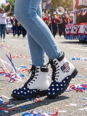  Γυναικείες πατριωτικές μπότες μάχης - σχέδιο με αστέρια και ηλίανθο για παρελάσεις, 4η Ιουλίου, 250ή επέτειο των ΗΠΑ και πατριωτικές γιορτές