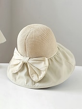 Недорогие Женские шляпы-Женская складная солнцезащитная шляпа в стиле бохо с чехлом для хранения, портативная пляжная шляпа из полиэстера с широкими полями, различных цветов, для повседневной носки, путешествий, отдыха и курортного отдыха.