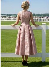 economico Lunghezza alla caviglia-Linea ad A Lunghezza alla caviglia Lunghezza Tè Abito Derby Abito da cerimonia per signora Senza Maniche Scollo a V Elegante Vintage Formale Derby del Kentucky Jacquard con Pieghe