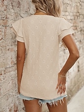 baratos Blusas Elegantes-Mulheres Camisa Social Topo de ilhó Blusa Patchwork Tecido à moda Clássico Moderno Manga Curta Decote V Tops regulares Diário Feriado Para Noite Preto Azul Céu Roxo Claro Laranja Verde Verão Primavera
