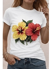  בגדי ריקוד נשים חולצה קצרה דפוס גראפי חיה צמחים וינטאג' מסוגנן קלסי שרוולים קצרים צווארון עגול קצר צווארון עגול חולצות רגילות יומי סוף שבוע שחור לבן צהוב ורוד מסמיק אדום ולבן קיץ אביב