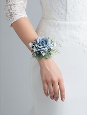 abordables Mariage ACC-Ensemble boutonnière et bracelet de mariée pour homme, en polyester bleu clair à motif floral artificiel, idéal pour les mariés, les bals de fin d'année, les fêtes et les soirées formelles.