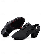 economico Sneakers da danza-scarpe da ballo professionali nere da donna - tacco basso, stringate, per sala da ballo, latino, salsa e tango &amp;calzature performanti