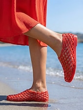 economico Donne-sandali da donna in gelatina rossa - scarpe da acqua traspiranti in rete traforata con comoda suola piatta per vacanze al mare &amp;viaggio sulle isole tropicali