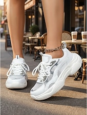 cheap Women's Sneakers-Women's Chic White Platform Sneakers - Comfortable Lace-up Canvas Shoes for Daily Walking, Casual Office Wear &amp; Urban Street Style