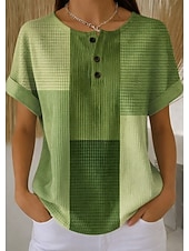  Hauts tricotés texturés Waffle pour femmes t-shirt à bloc de couleur graphique géométrique stylé classique à manches courtes col rond quotidiens sportifs week-end noir et blanc jaune vert arc-en-ciel