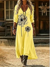  Γυναικεία Μακρύ φόρεμα Καθημερινό φόρεμα Floral φόρεμα Καλοκαιρινό φόρεμα Βίντατζ Καθημερινά ΕΞΩΤΕΡΙΚΟΥ ΧΩΡΟΥ Διακοπές Χαλαρή Εφαρμογή Πικραλίδα Μακρυμάνικο Λαιμόκοψη V Λευκό Κίτρινο Βαθυγάλαζο Γκρίζο