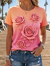 abordables Camiseta floral-Mujer Camiseta Camiseta superior Estampado Floral Graphic Elegante Clásico Casual Manga Corta Cuello Barco Tops regulares Diario Noche Ropa de playa Azul Piscina Rosa Verano Primavera
