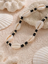 billiga Herrsmycken-Herrhalsband med träpärlor och snäckor i bohemiskt material, smycken för strandsemester och vardagsaktiviteter, lätt justerbart tillbehör för resor och sommarkläder