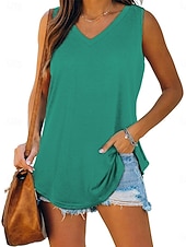 preiswerte Einfacher Tank-Damen Bluse Einfach Aktiv Vintage Ärmellos V Ausschnitt Lange Oberteile Täglich Ferien Ausgehen Blau Schwarz Weiß Gelb Hellgrün Sommer Frühling