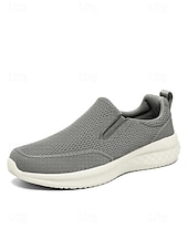 voordelige Heren-Grijze gebreide instapsneakers voor heren – lichtgewicht casual schoenen voor eiland- en cruisevakanties, ademende schoenen voor op reis en in resorts.