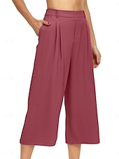 cheap Wide Leg &amp; High Waisted-Women's Capri Pants Wide Leg Chinos Vacation Streetwear Casual Calf-Length Medium Waist Plain Patchwork Pocket Elastic Waist Comfy Comfort Breathable Inelastic Daily Outdoor Streetwear Black Light