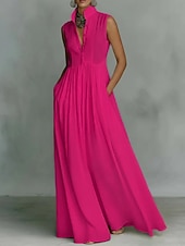  Жен. Длинное платье Коктейльные платья Шифоновые платья Элегантный стиль Мода Современное Отпуск Для вечеринок выходные Свободное облегание Полотняное плетение Без рукавов Вырез под горло