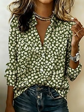  Women's Shirt Satin Shirt Print Floral Graphic Vacation Casual Long Sleeve Shirt Collar Regular Tops Daily Holiday Going out Army Green Red Navy Blue Orange Summer Spring Fall