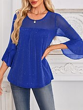 billige Kjolebluser-Dame Skjorte Bluse Netting عادي Stilfull Klassisk Moderne Langermet Crew-hals Vanlige topper Daglig Ferie Ut på byen Blå Svart Rød Grønn Sommer Vår