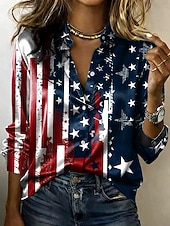 رخيصةأون عيد الاستقلال الأعلى-يوم الاستقلال الأمريكي نسائي قميص قميص الساتان زر قميص أسفل قميص غير رسمي طباعة الرسم علم عتيق أنيق كلاسيكي كم طويل قبعة القميص قمصان عادية مناسب للبس اليومي مناسب للعطلات مناسب للخارج