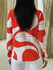  Femmes Chemise gaufrée Chemisier Boutons Imprimé Géométrique Vacances Quotidien Occasionnel manche longue Col de chemise Hauts Réguliers Quotidien Extérieur Fête Noir Rose Claire Rouge Orange Ét