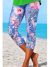  Pentru femei Pantaloni Capri Jambiere Vacanță Modă Hawaiană Capris Talie medie Floral Grafic Imprimare Confort Απαλό Respirabil Strech Casual Zilnic Vacanță Albastru piscină Vară Primăvară Slim Fit