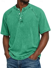 economico magliette di base-Per uomo Maglietta Maglia Henley Camicia di Jeans Camicia 100% cotone lavaggio acido Manica Corta Semplice Vintage Streetwear Casual Tinto in capo Lavato Manica corta Collo alla coreana Henley