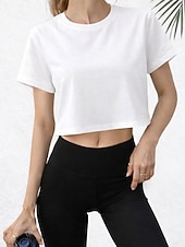 Kvinners 100% bomull T-skjorte Tee Ensfarget Stilig Hot Grunnleggende Kortermet Crew Hals Rund Hals Crop topper Daglig Sport Utendørs Svart Hvit Sommer Vår