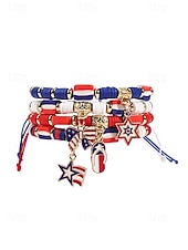 Недорогие Аксессуары-Набор женских браслетов из разных материалов, различные стили, подвески с патриотическим флагом США, регулируемые ремешки, идеально подходит для празднования 250-летия США, Дня независимости и повседневной носки.