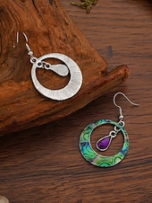 ieftine Accesorii de vacanta-Cercei boemi din aliaj pentru femei cu lacrimă mov, design rotund colorat, perfecți pentru ținute casual zilnice și vacanțe la plajă