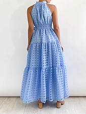 levne Květinové šaty-Dámské Maxi šaty Volnočasové šaty Swingové šaty Elegantní Módní Moderní Venkovní Dovolená Jdeme ven Běžný Bez vzoru Bez rukávů Stojáček Modrozelená Černá Světle fialová Trávová zelená Léto Jaro