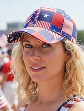  Patriotyczna damska czapka baseballowa z poliestru, z nadrukiem flagi USA w wielu stylach, regulowana, idealna na 250. rocznicę USA, Dzień Niepodległości i na co dzień.
