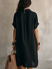 cheap Dresses-Women's Mini Dress Linen-feel Dresses Shift Dress Summer Dress Casual Daily Loose Fit Plain Short Sleeve Lapel Blue Black Wine Army Green Summer Spring Fall