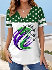  Ziua Independenței Americane Pentru femei Tricou Imprimeu Grafic Steag Stilat Clasic Casual Manșon scurt În V Topuri lungi Zilnic Albastru piscină Mov Trifoi Vară Primăvară