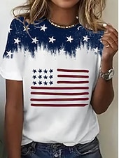  חולצת נשים פטריוטית ליום העצמאות עם גרפיקה של דגל וינטג' סגנון קלאסי קצרה בשרוולים צוואר עגול רגילה הדפס יומי סופי שבוע כחול שחור לבן אדום אפור קיץ אביב