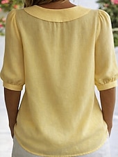 preiswerte Einfache Blusen-Damen Hemd Vintage Stilvoll V Ausschnitt Schulterfrei Lange Oberteile Täglich Arbeit Ferien Blau Schwarz Weiß Gelb Rote Sommer Frühling