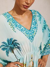 billige uformell kjole med trykk-Balearene blå flagrende chiffon maxikjole med dolmanermer