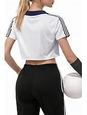 ieftine tricou simplu-Pentru femei Tricouri Tricou sport Echipament sportiv Bloc de Culoare Dungi Stilat Casual Manșon scurt În V Gulerul Polo Crop Tops Sport Ieșire Sfârșit de săptămână Negru Alb Galben Cafea Var