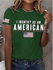 abordables Día de la Independencia Top-día de la independencia americana Mujer Camiseta Estampado Graphic Letra Bandera estadounidense Elegante Clásico Casual Manga Corta Cuello Barco Tops regulares Diario Azul Piscina Negro Blanco Verde