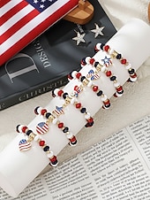 cheap Accessories-Women's Alloy &amp; Acrylic Patriotic Charm Bracelet, Stretch Beaded Bracelet in Multi Pendant Styles for America 250th Celebration, Independence Day and Daily Casual Wear