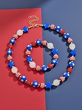  Патриотический женский набор украшений из смоляных бусин: ожерелье и браслет, посвященный 250-летию США, Дню независимости, для повседневной носки и путешествий.