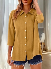 economico Camicie di Lusso-Per donna Camicia Blusa Camicia di cotone Arricciato Bottoni Tinta unica Elegante Classico Moderno Manica Lunga Colletto a Camicia Top Regolari Quotidiano Ferie Uscire Nero Bianco Giallo Rosa Vino