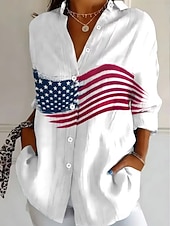  Ημέρα Αμερικανικής Ανεξαρτησίας Γυναικεία Πουκάμισο Κουμπιά Στάμπα Γραφική Αφηρημένο 250ή επέτειος των Ηνωμένων Πολιτειών Βίντατζ Στυλάτο Μοντέρνα Μακρυμάνικο Κολάρο Πουκαμίσου Μακριές μπλούζες