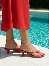 cheap Women-Women's Elegant Brown Croc-Embossed Kitten Heel Sandals - Chic Square Toe Thong Mules for Luxury Hotel Vacations, Poolside Lounging &amp; Summer Resort Dining
