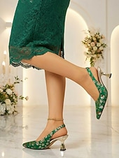 abordables Mère de la Mariée/Marié-Escarpins à bride arrière verts fleuris pour femme, ornés d'un talon sculpté ; chaussures élégantes pour la mère de la mariée lors d'un mariage en ville ; escarpins pointus d'inspiration vintage pour