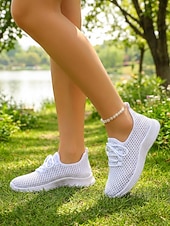 זול סניקרס לנשים-בגדי ריקוד נשים קזו'אל יומי בבית רצועות שטוח בוהן עגולה ספורטיבי יום יומי נוחות רשת לואפר ניאון צהוב שחור לבן