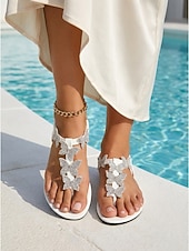 economico Donne-Eleganti sandali da donna bianchi a farfalla - sandali estivi piatti con strass scintillanti e comodo cinturino elastico sul retro, perfetti per vacanze in hotel di lusso, feste a bordo piscina e resort tropicali.