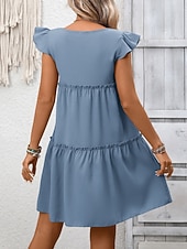 baratos Vestido branco-Mulheres Minivestido Vestido casual vestidos peplum Elegante Moda Moderno Ao ar livre Férias Para Noite Ajuste Largo Tecido Manga Curta Gola Redonda Azul Preto Verde Tropa Vinho Verão Primavera