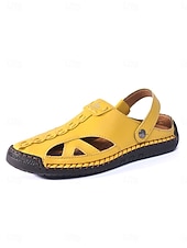economico Zoccoli e pianelle da donna-Sandali da donna gialli per esterni: comode scarpe estive traspiranti in pelle antimicrobica, ideali per passeggiate, vacanze, giardino e per l'uso quotidiano.