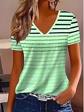 economico T-shirt a righe e geometrico-Per donna Maglietta Stampato A strisce Grafico Geometrico Bohemien Vintage Elegante Manica Corta Scollo a V Top Regolari Quotidiano Blu Rosa Viola chiaro Verde Estate Primavera