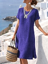 economico Vestito bianco-Per donna Mini Abito Vestito T-Shirt Abito Estivo Casual Quotidiano Vestibilità comoda Semplice Manica Corta Girocollo Blu Verde chiaro Rosa scuro Rosso Estate Primavera